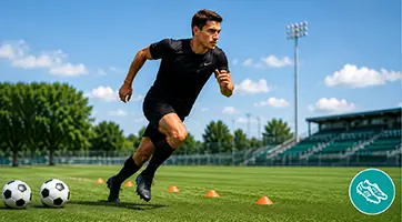 Atleta in corsa su un campo da calcio