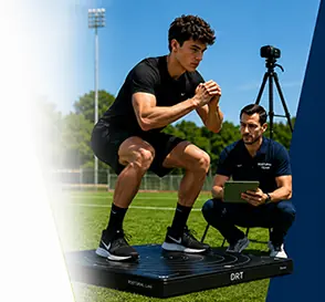 Valutazione funzionale di un atleta su pedana con tablet
